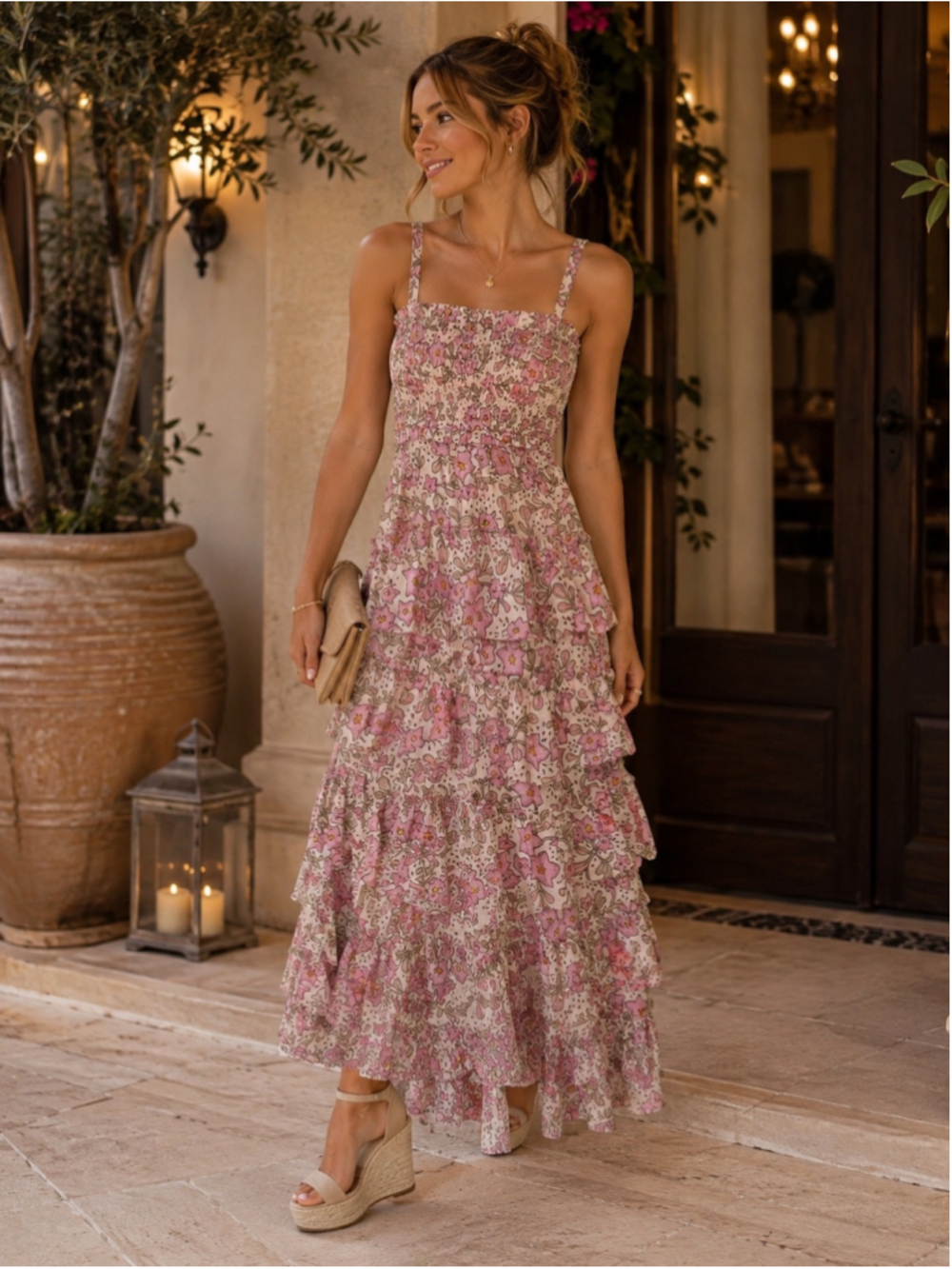 Women's btb Floral Maxi Dress Size XS Pink and Beige